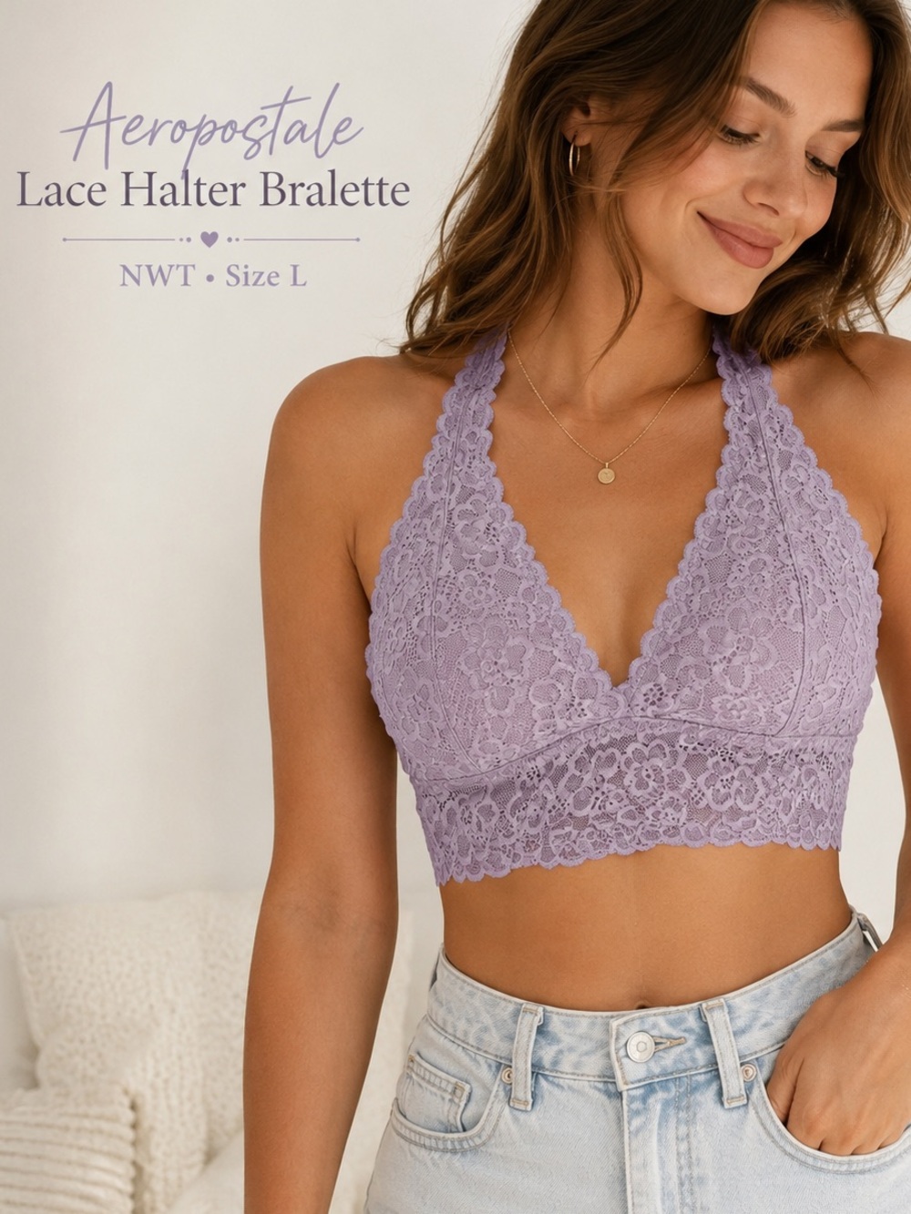 NWT Aeropostale Lace Halter Bralette Lavender